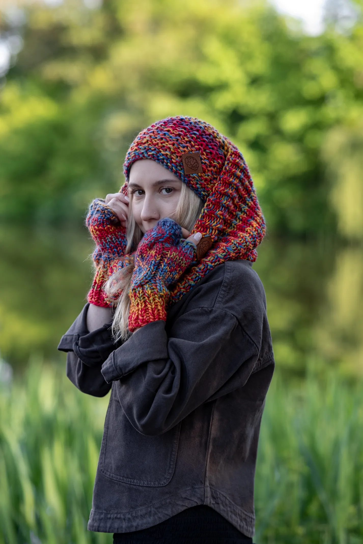 Komin MERINO 100% „Przygaszone Czerwienie” 58 ciepły komplet na zimę