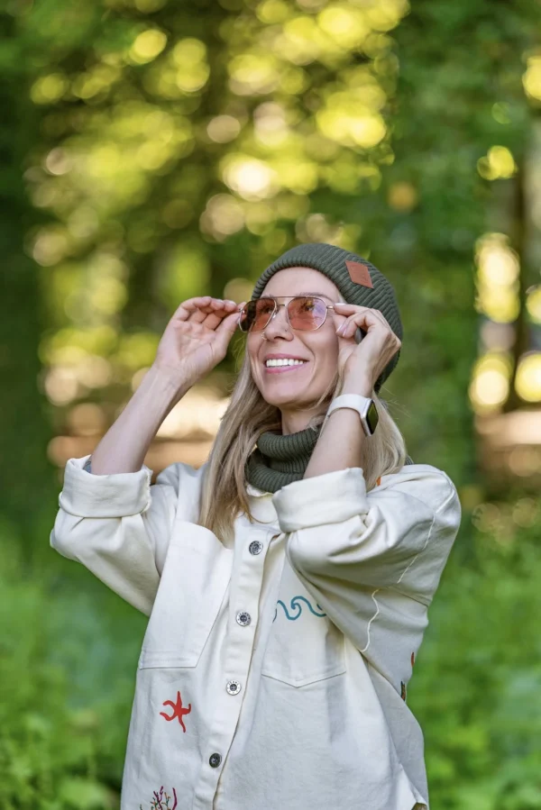 Bawełniana czapka wywijana logo ekoskórka "Khaki Ciemny Zielony"