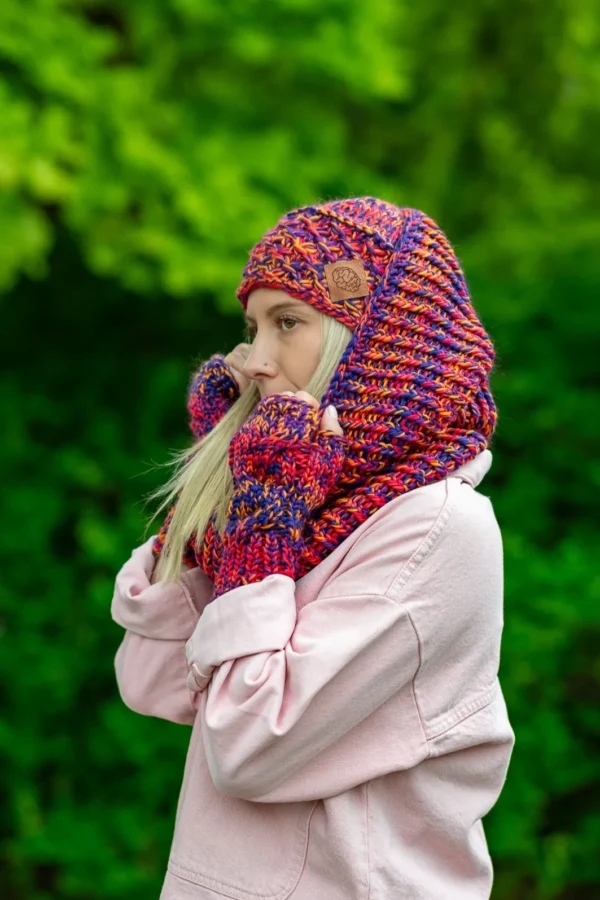 Czapka MERINO 100% Hope "Fiolety" + podszewka BAWEŁNA 23 czapka damska merino i komin