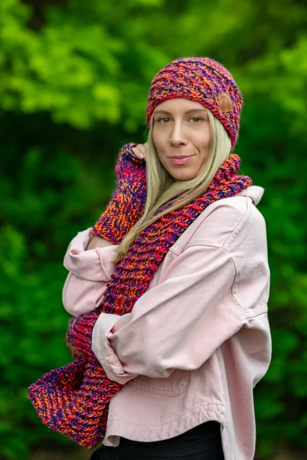 Czapka MERINO 100% Hope "Fiolety" + podszewka BAWEŁNA 18 czapka damska z miękkiej wełny