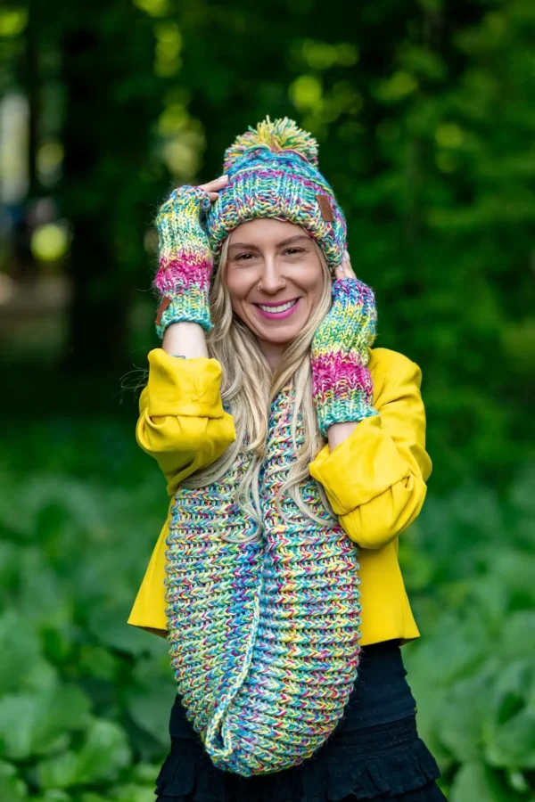 Komin MERINO 100% „Cukierki” 13 czapka i komin merino