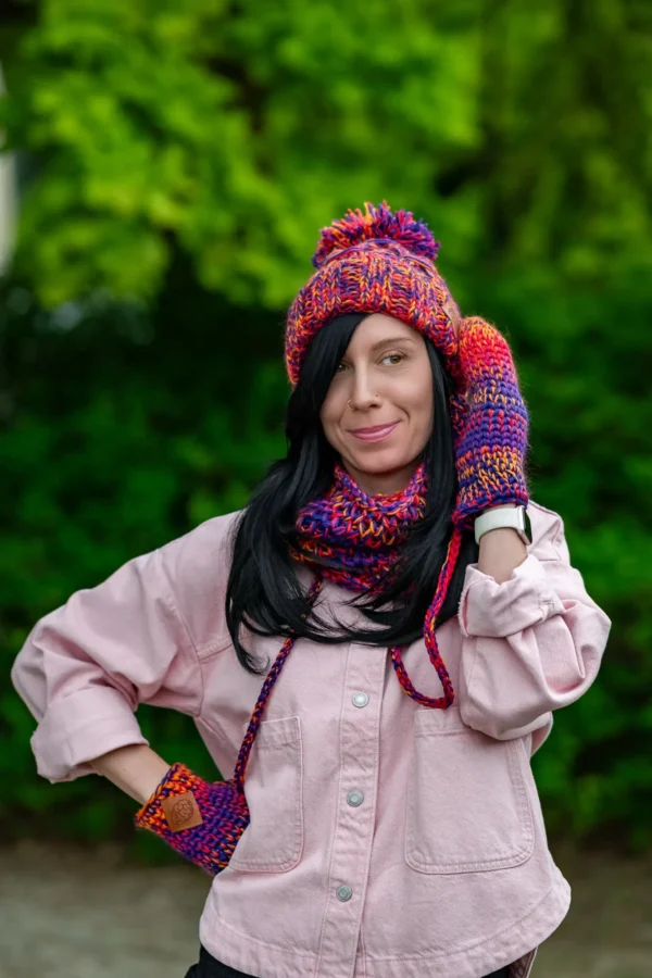Czapka MERINO 100% Euforia "Fiolety" 23 czapka komin i rękawiczki