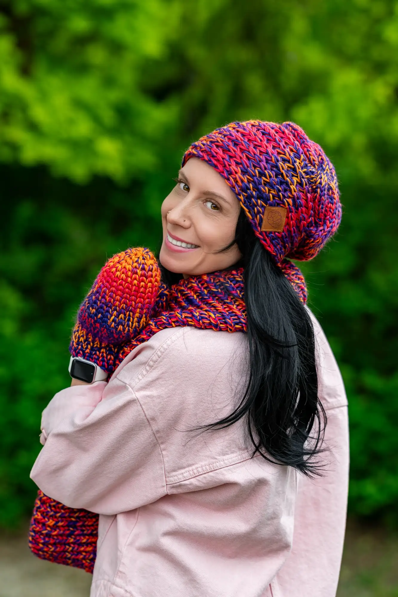 Rękawiczki MERINO 100% "Fiolety" 78 czapka merino kolorowa