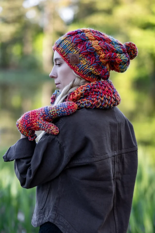 Rękawiczki MERINO 100% "Przygaszone Czerwienie" 16 czapka merino z podszewką