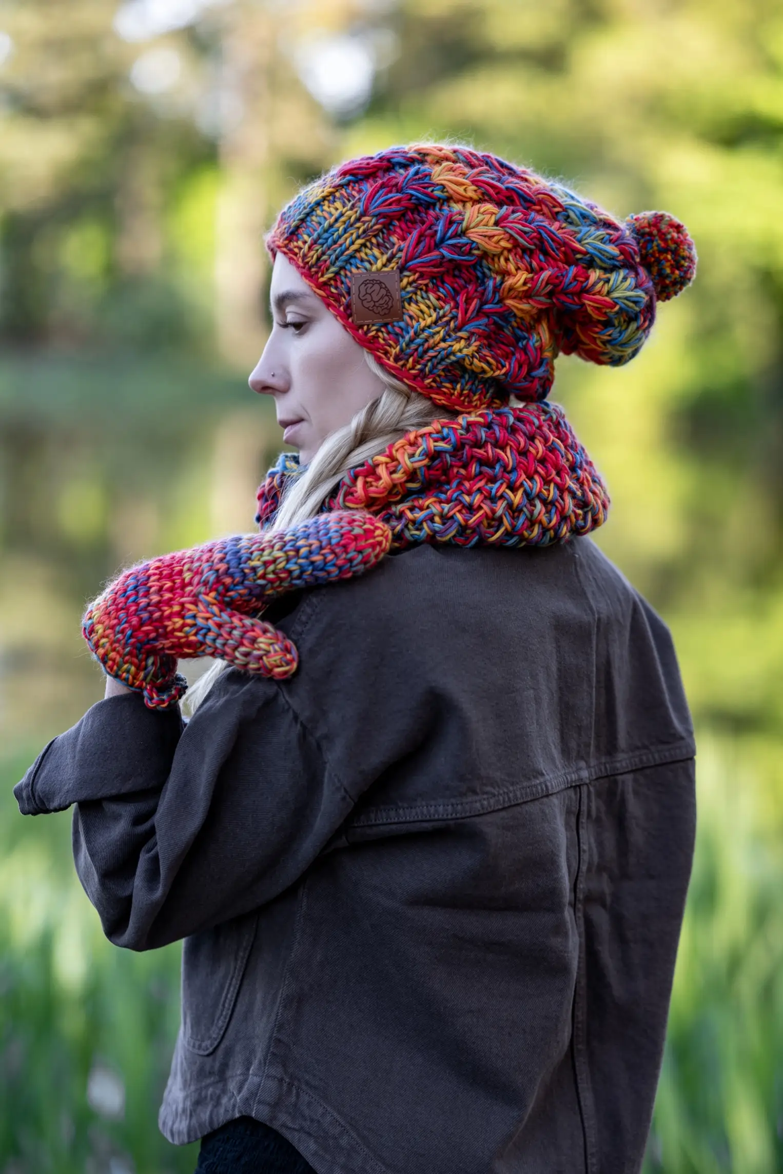 Rękawiczki MERINO 100% "Przygaszone Czerwienie" 46 czapka merino z podszewką