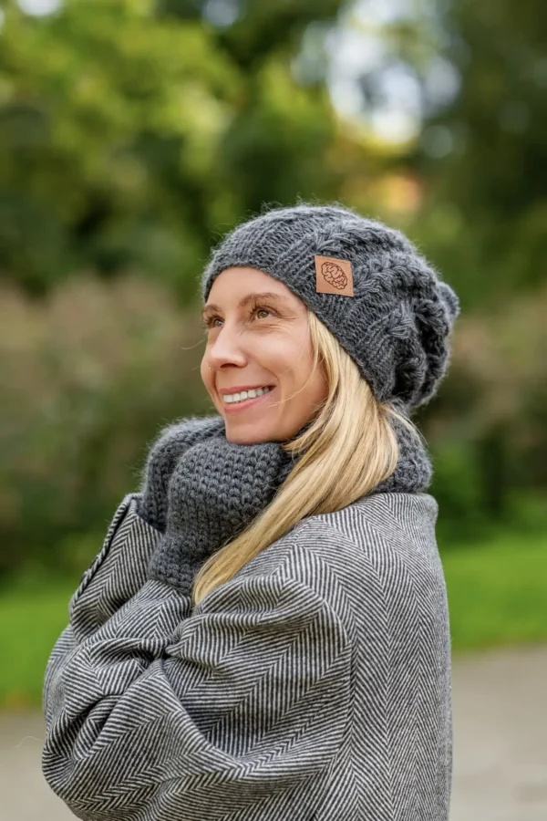 Czapka MERINO Smile "Ciemny Szary" + podszewka JEDWAB 14 czapka smile damska