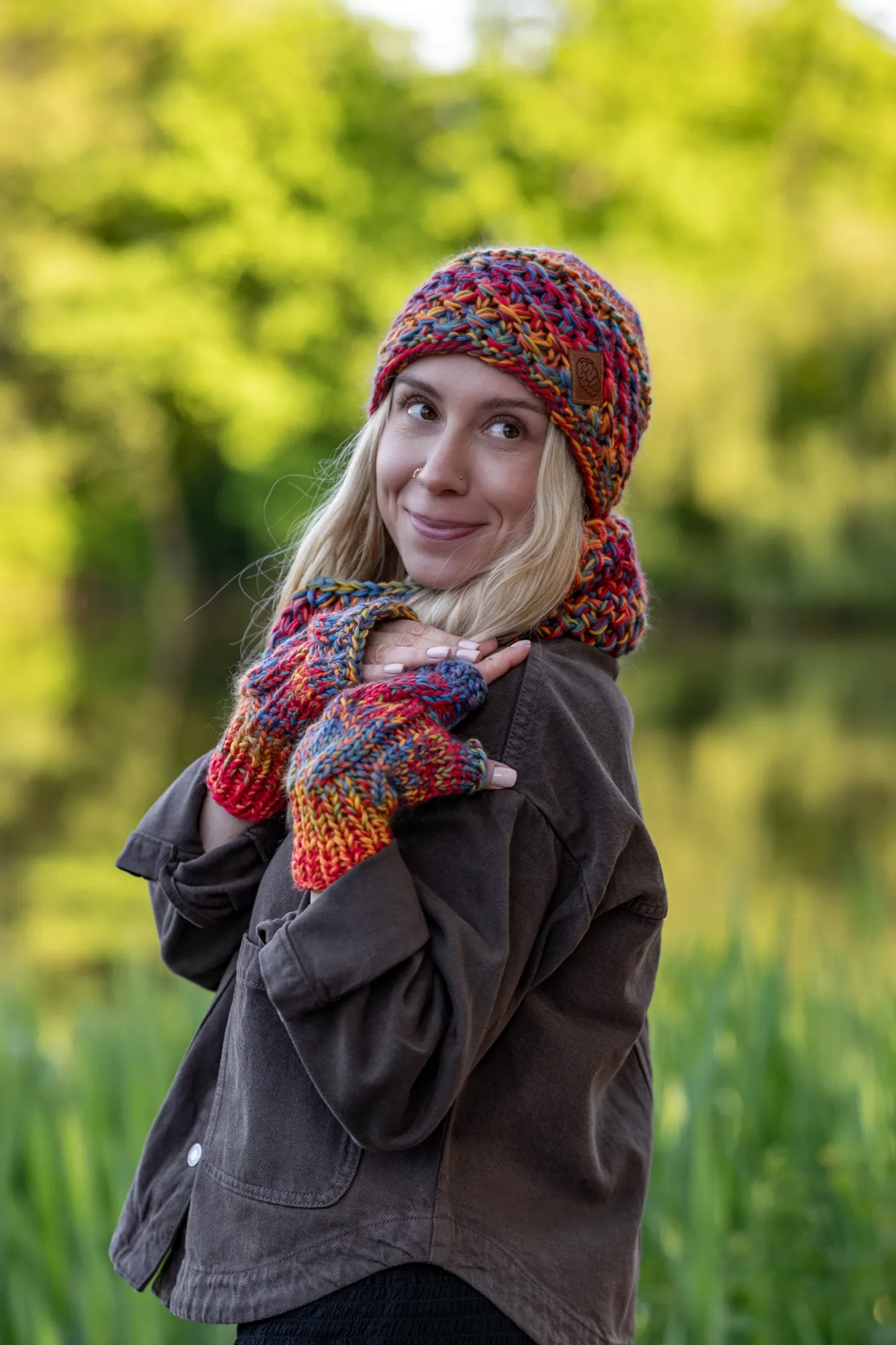 Czapka MERINO 100% Hope "Przygaszone Czerwienie" + podszewka BAWEŁNA 160 czapka wełniana z podszewką