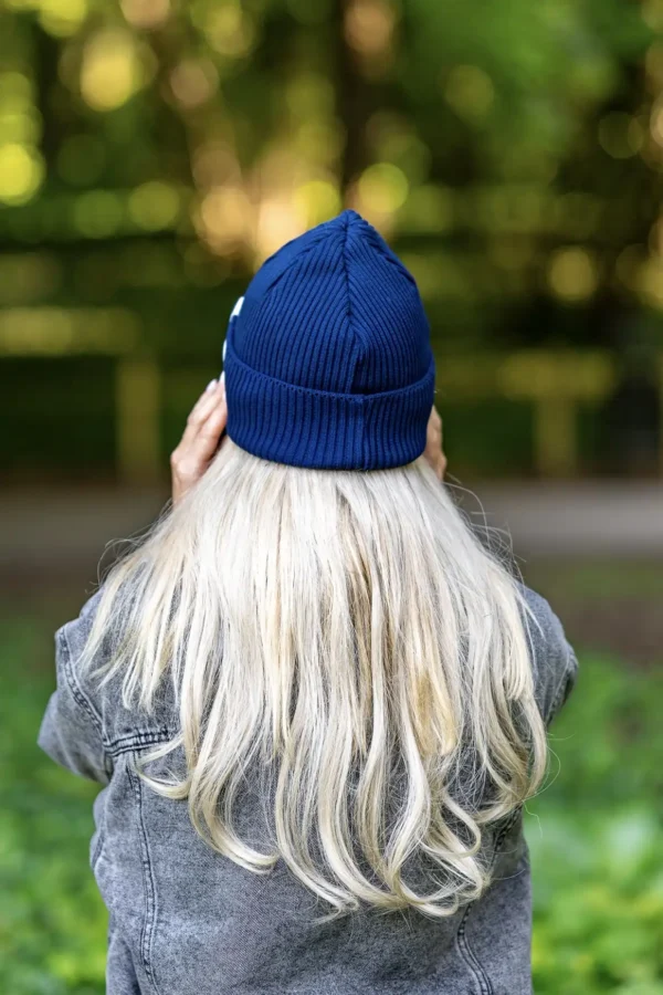 Damska czapka beanie z bawełny logo kolorowe "Ciemny Granat Navy" 14 czapka z bawełny damska
