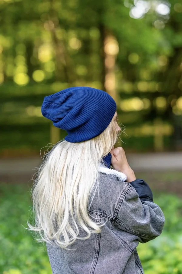 Bawełniana czapka damska logo ekoskórka "Ciemny Granat Navy" 10 damska bawełniana czapka