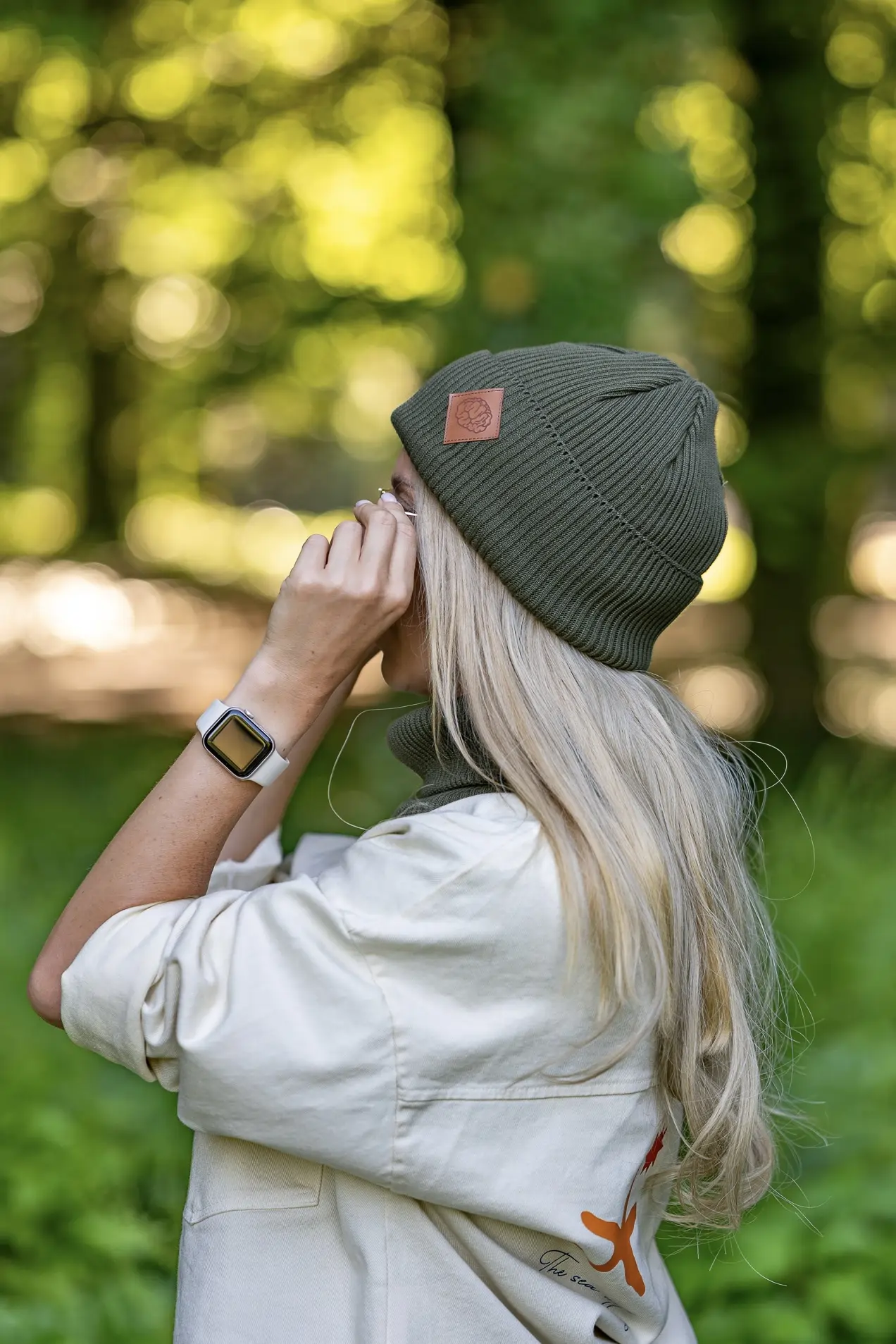 Bawełniana czapka wywijana logo ekoskórka "Khaki Ciemny Zielony" 201 damska czapka khaki