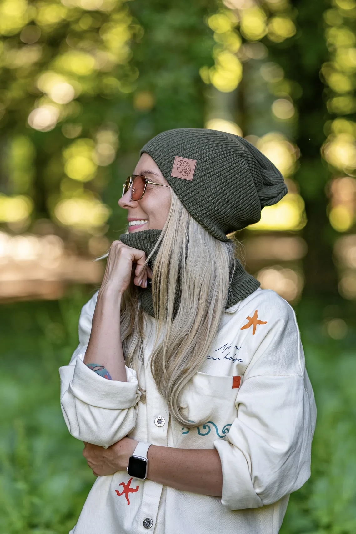 Bawełniany komin Damski "Khaki Ciemny Zielony” 104 damska czapka smerfetka