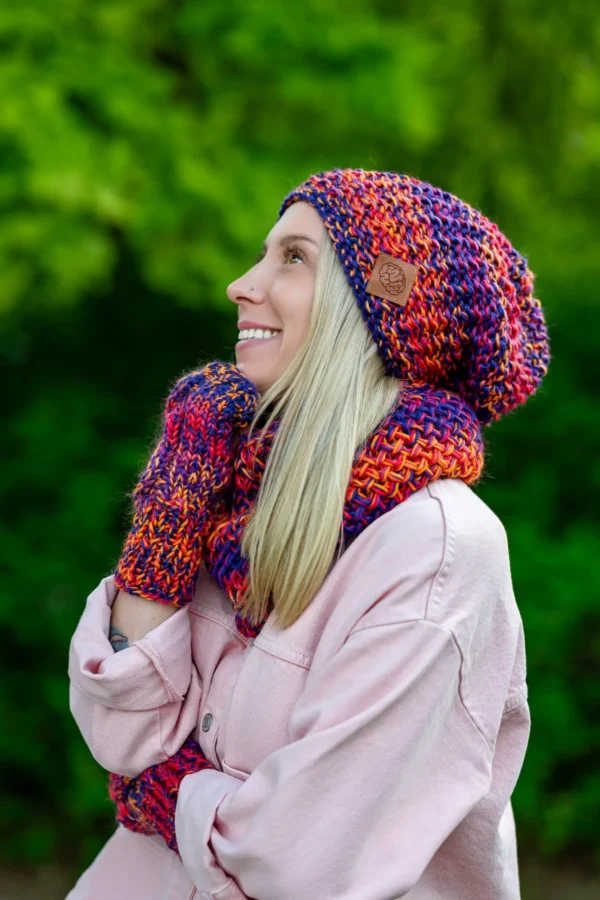 Czapka MERINO Neverland "Fiolety" + podszewka BAWEŁNA 15 damska smerfetka merino