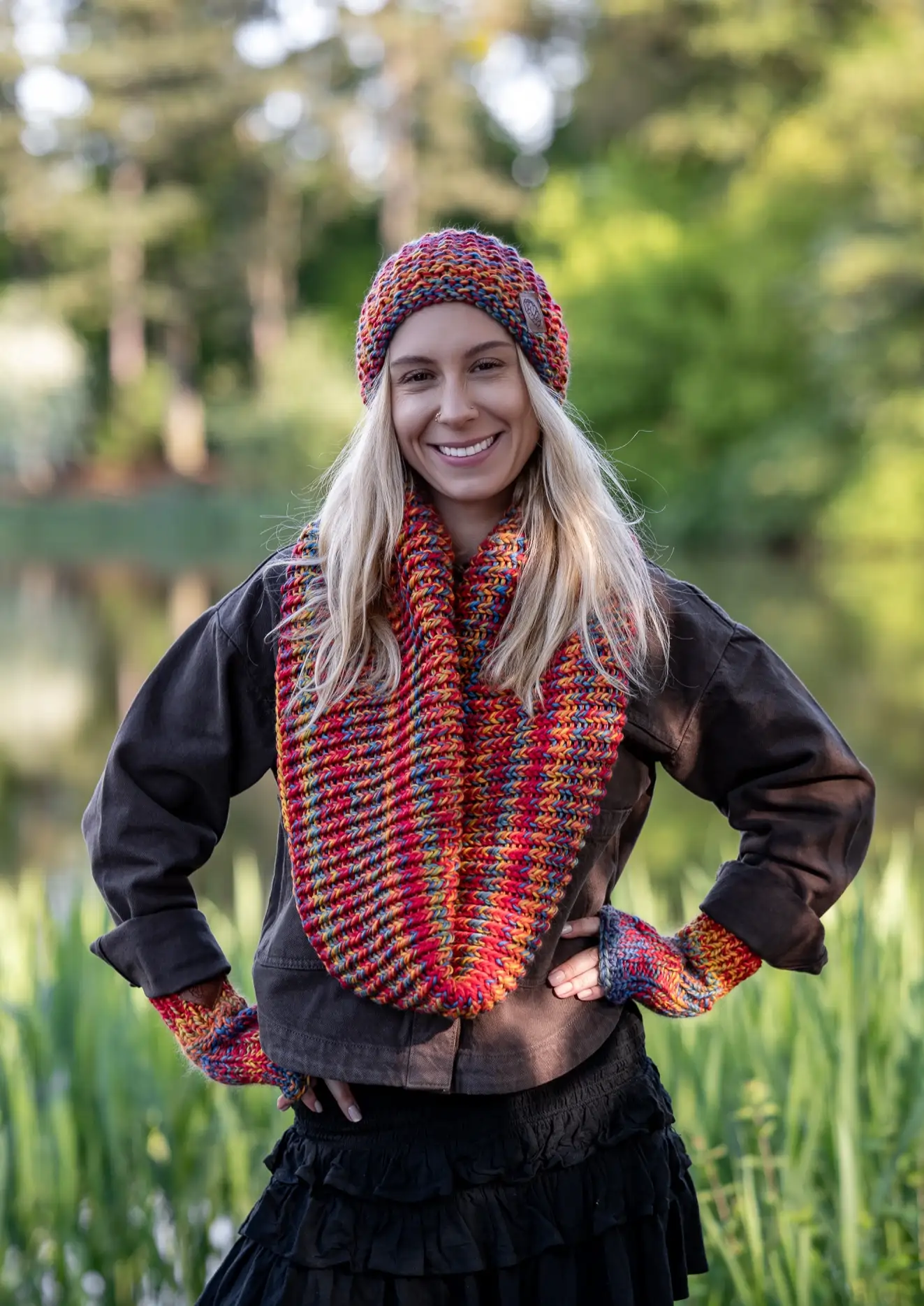 Komin MERINO 100% „Przygaszone Czerwienie” 75 duży komin merino
