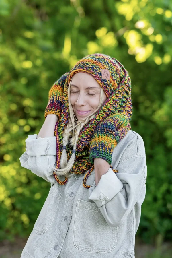 Komin MERINO 100% „Kolory” 19 eleganckie nakrycie głowy handmade