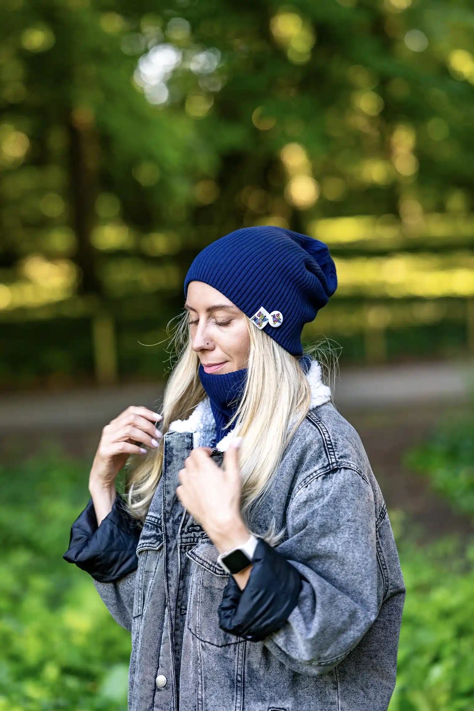 Damski Bawełniany komin "Ciemny Granat Navy” 19 granatowy komin z bawełny