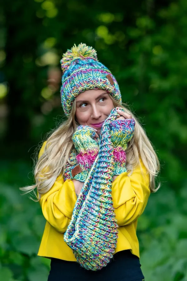 Komin MERINO 100% „Cukierki” 10 kolorowy damski komin merino