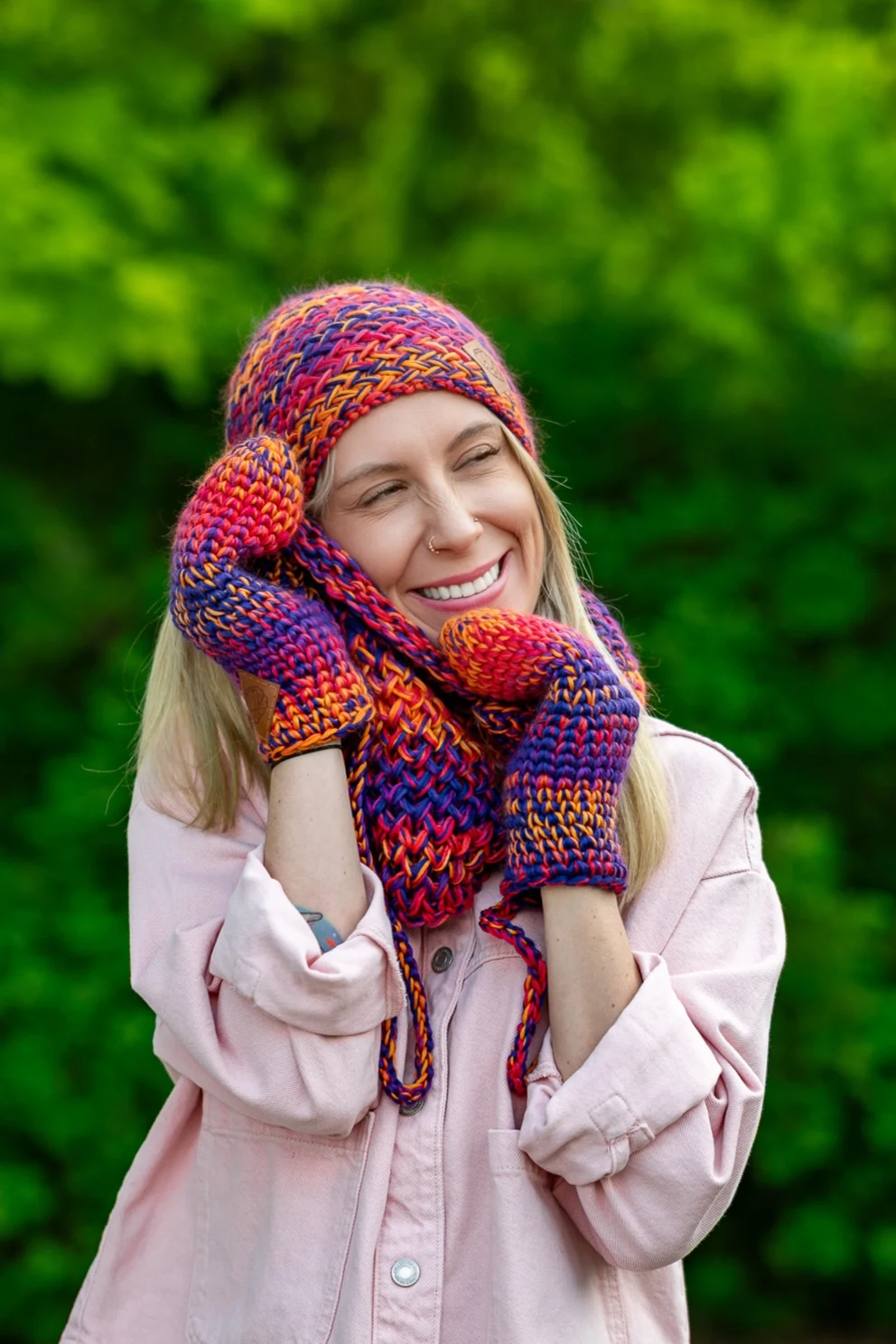 Rękawiczki MERINO 100% "Fiolety" 85 komin zimowy z merino