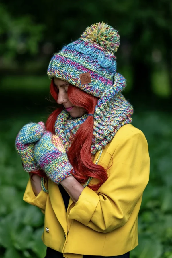 Komin MERINO 100% „Cukierki” 17 komini rękawiczki merino