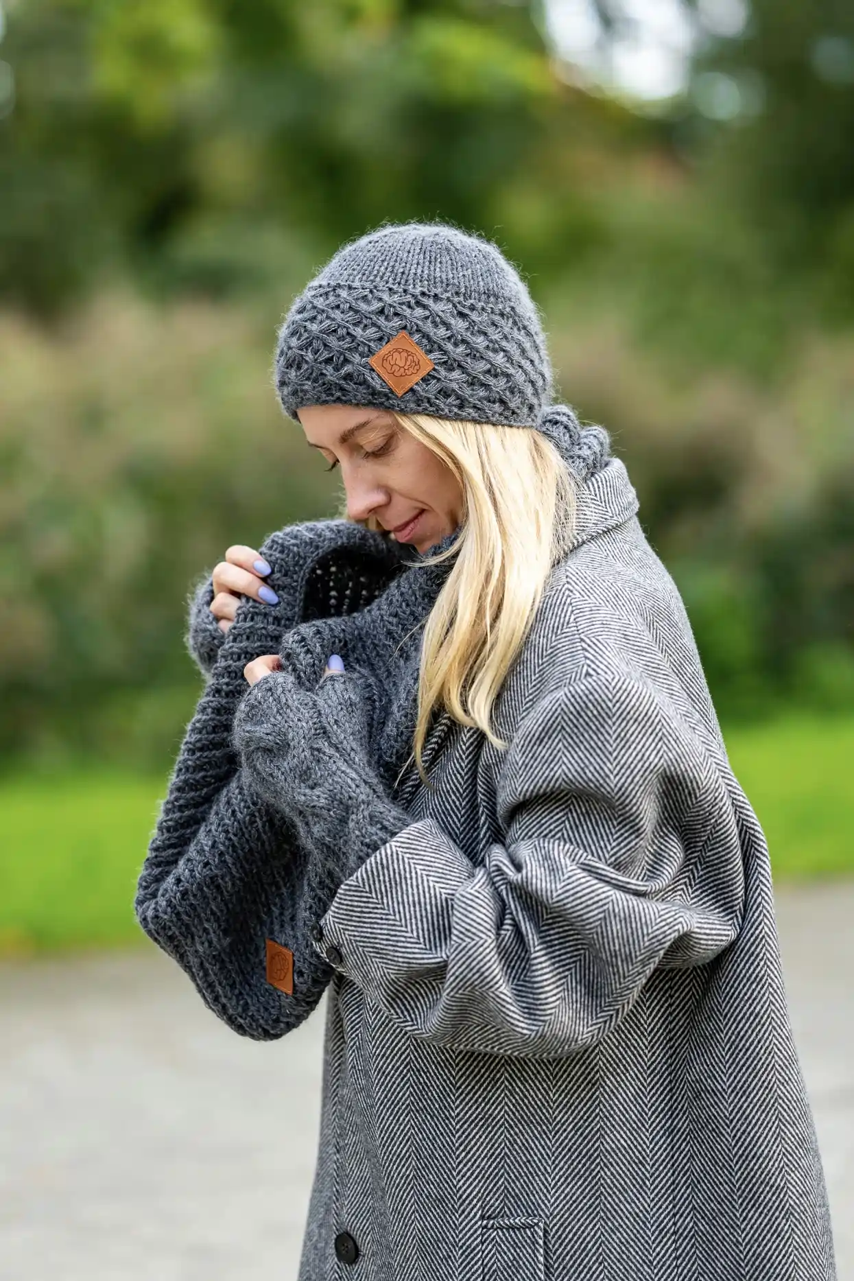 Komin MERINO 67% „Ciemny Szary” 68 komplet czapka komin merino