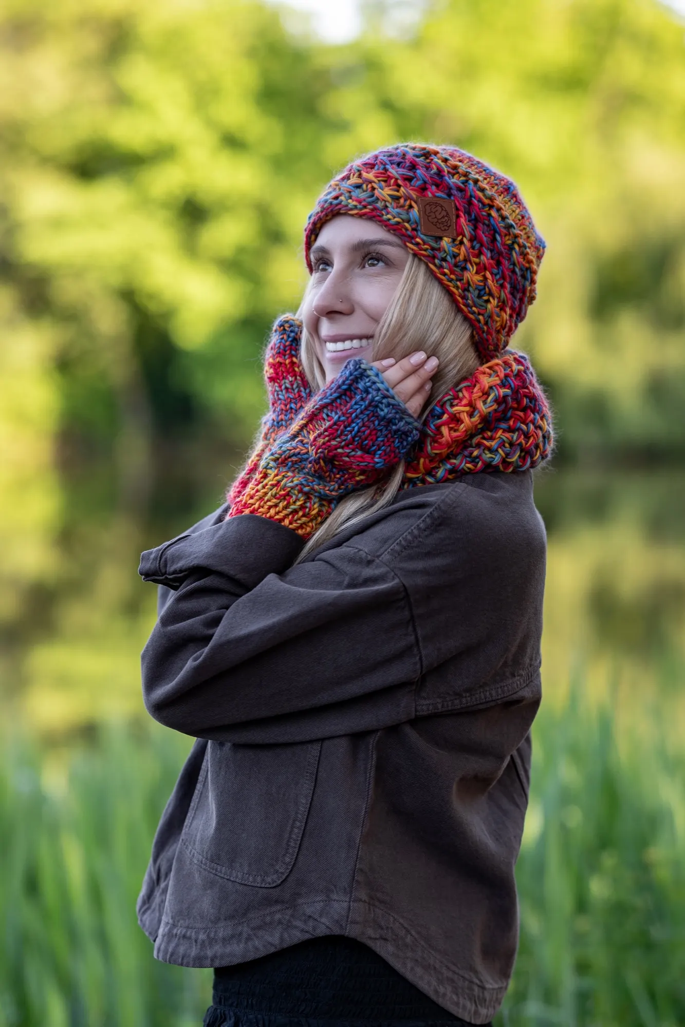 Czapka MERINO 100% Hope "Przygaszone Czerwienie" + podszewka BAWEŁNA 168 krótka czapka z wełny merino
