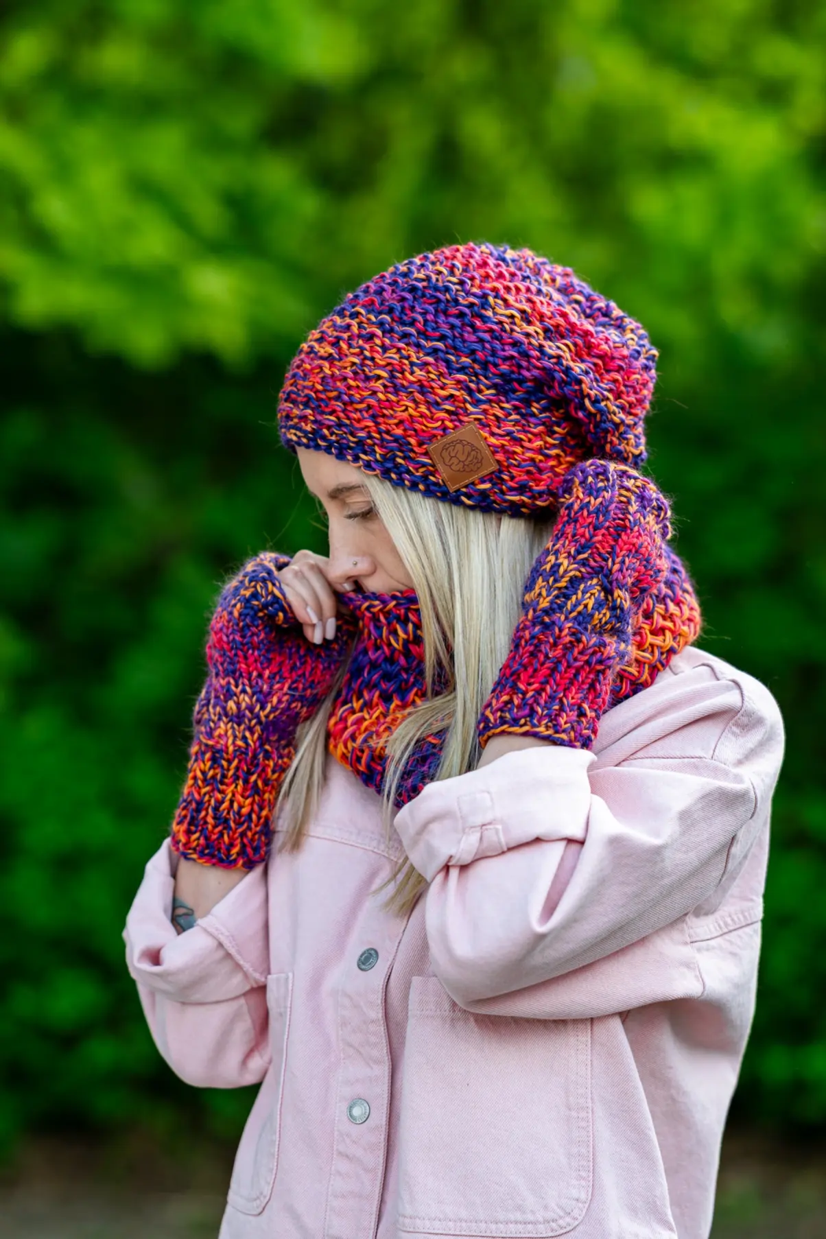 Czapka MERINO Neverland "Fiolety" + podszewka BAWEŁNA 100 luźna czapka merino