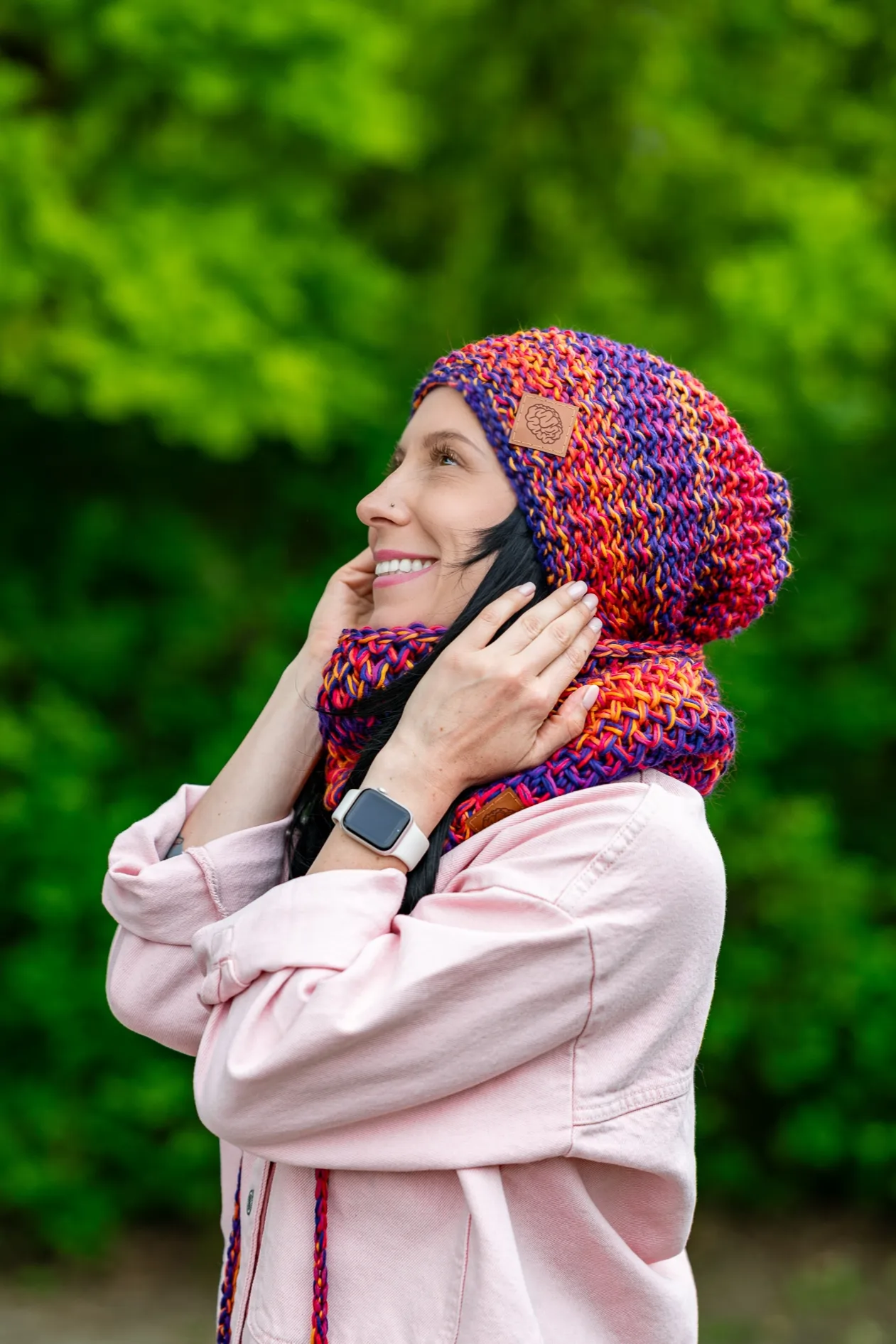 Czapka MERINO Neverland "Fiolety" + podszewka BAWEŁNA 103 merino na zimę