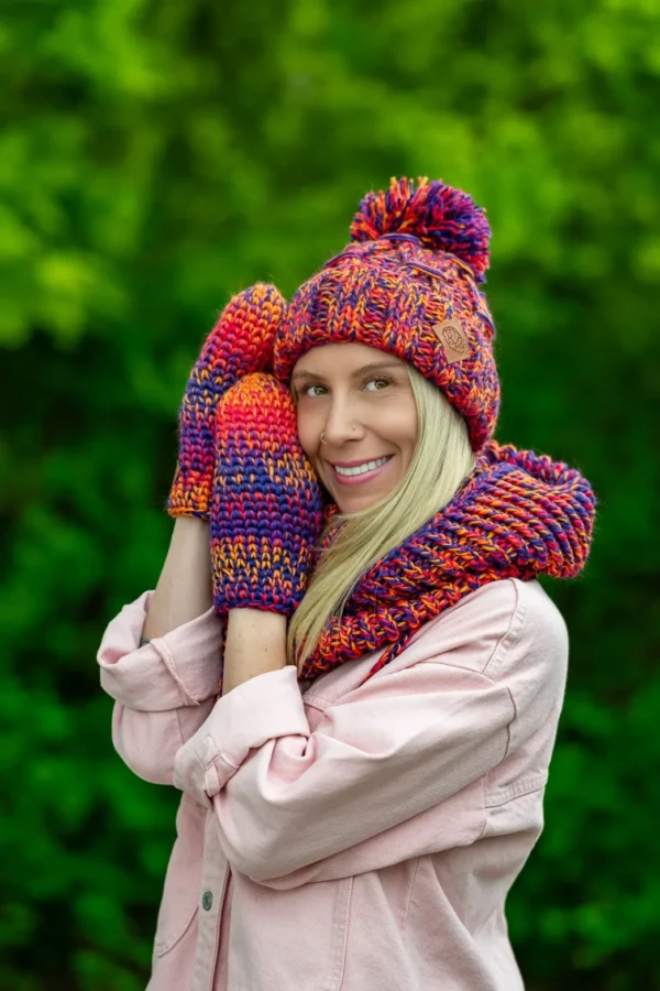 Czapka MERINO 100% Euforia "Fiolety" 13 rękawiczki zimowe merino