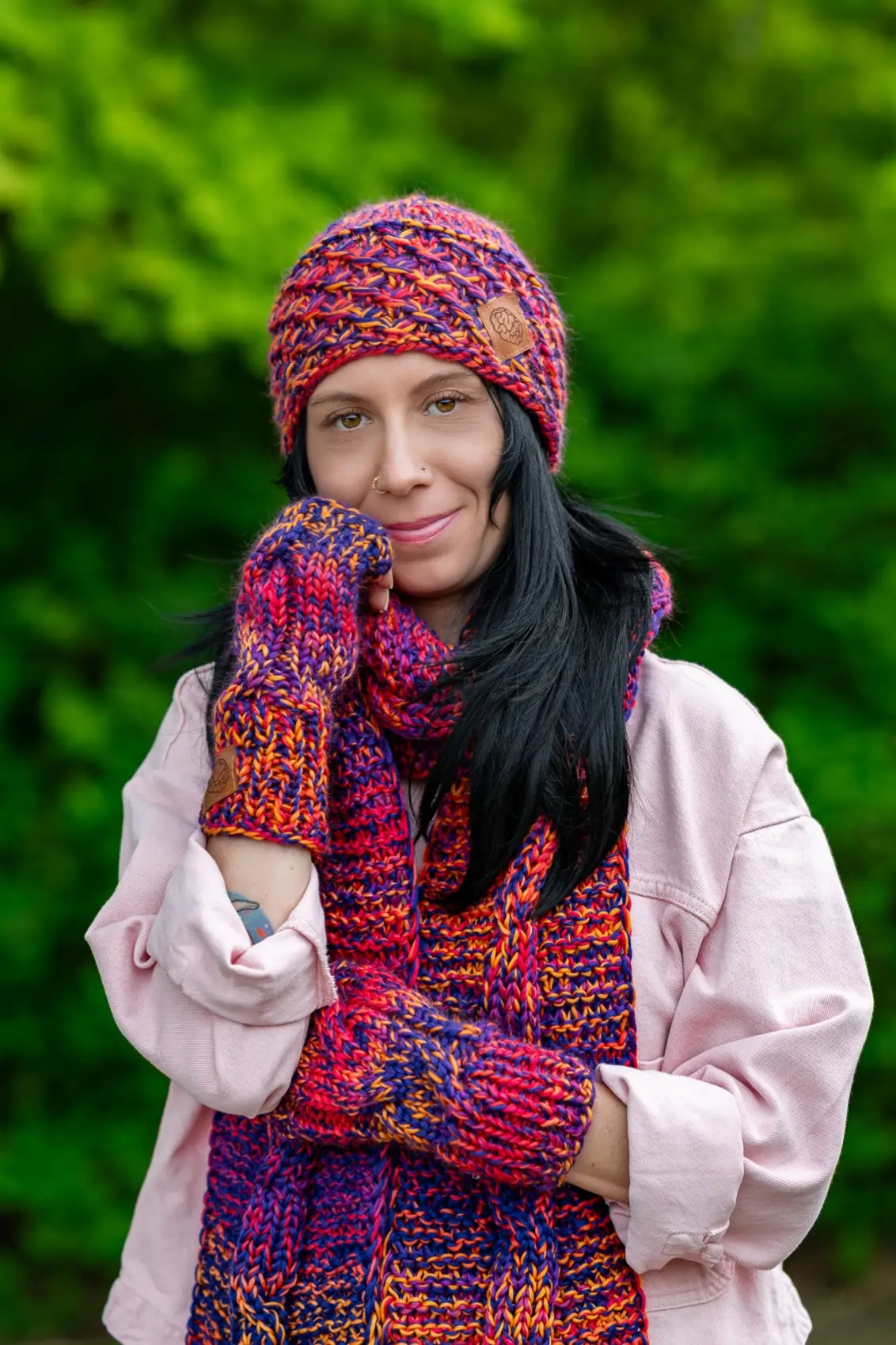 Czapka MERINO 100% Hope "Fiolety" + podszewka BAWEŁNA 136 szal z wełny merynosa