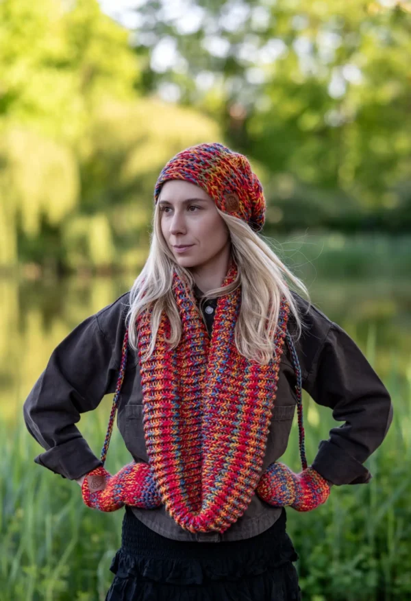 Komin MERINO 100% „Przygaszone Czerwienie” 9 wełniany komin damski