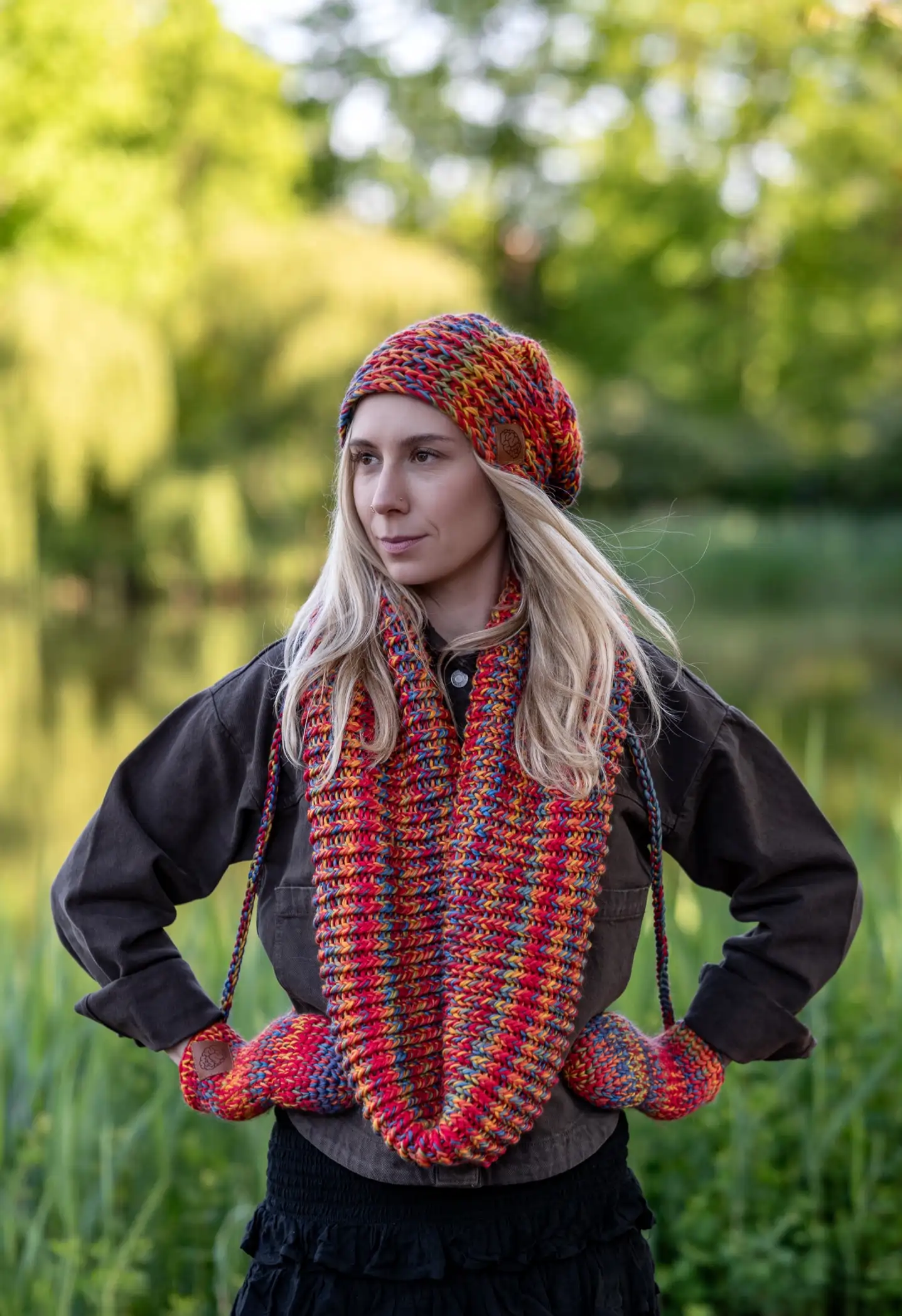 Rękawiczki MERINO 100% "Przygaszone Czerwienie" 50 wełniany komin damski