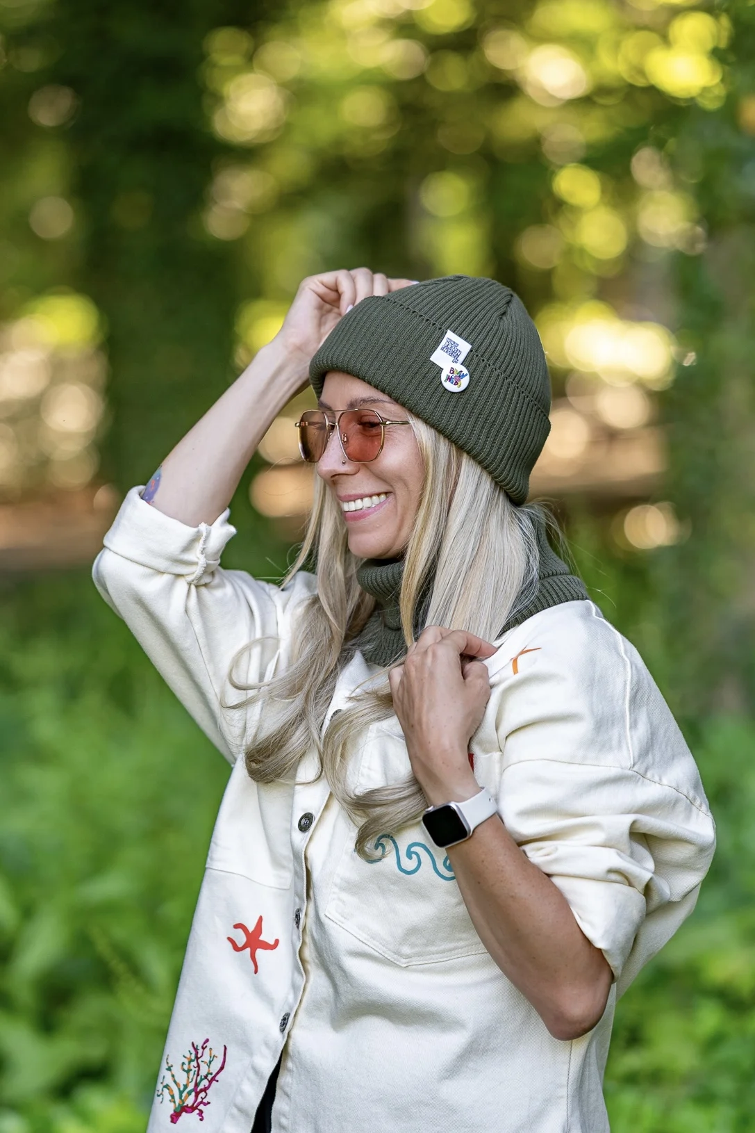 Czapka wywijana z bawełny logo kolorowe "Khaki Ciemny Zielony" 75 wiosenna czapka