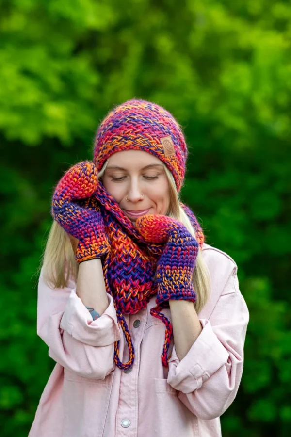 Mały komin MERINO 100% "Fiolety" 18 zimowy buff merino