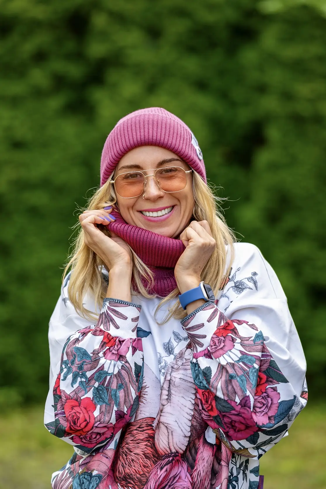 Czapka beanie MERINO logo kolorowe "Palona Malina" 21 czapka damska malina