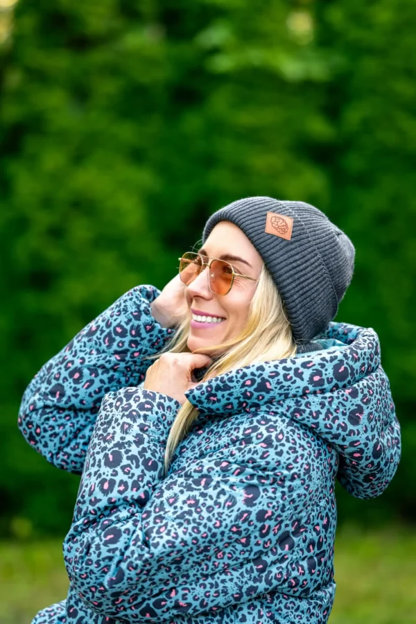 Czapka beanie MERINO logo ekoskórka "Ciemny Szary" 15 czapka merino beanie