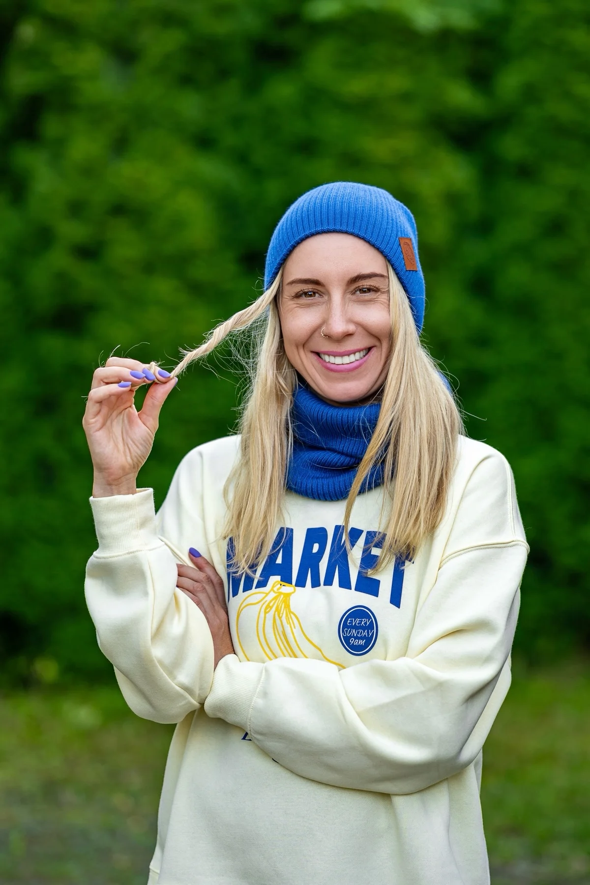 MERINO komin "Niebieski Kobalt" 42 czapka merino damska