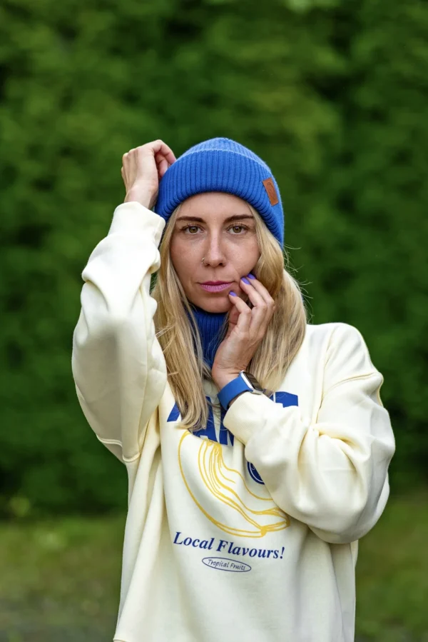 MERINO czapka beanie logo ekoskórka "Niebieski Kobalt" 7 czapka unisex merino