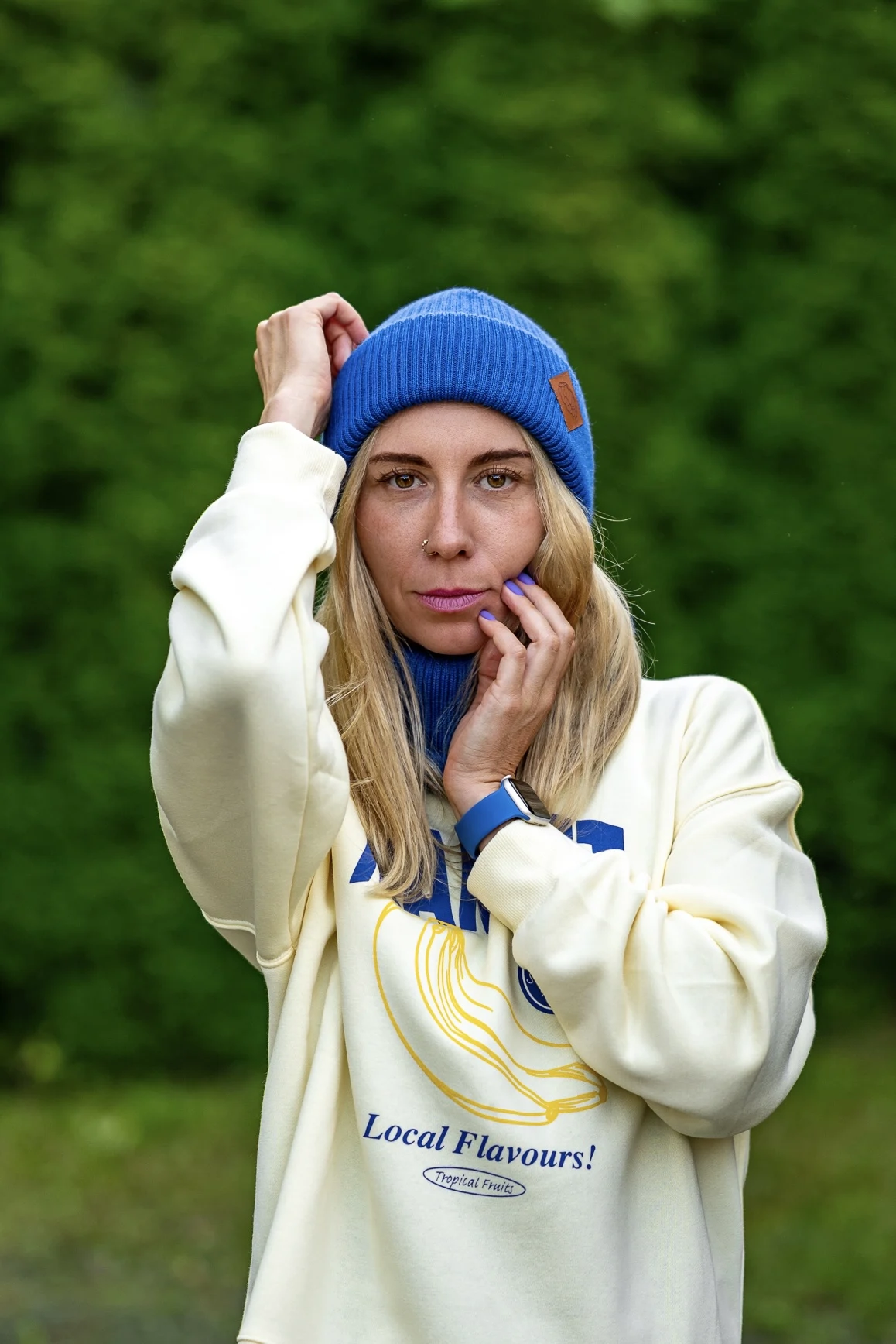 MERINO czapka beanie logo ekoskórka "Niebieski Kobalt" 33 czapka unisex merino