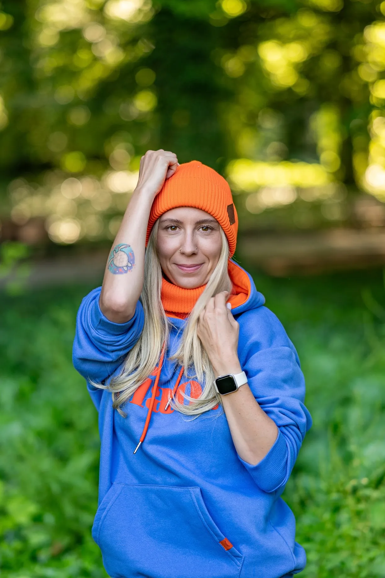 Bawełniana czapka beanie logo ekoskórka "Pomarańczowy" 236 damska czapka beanie