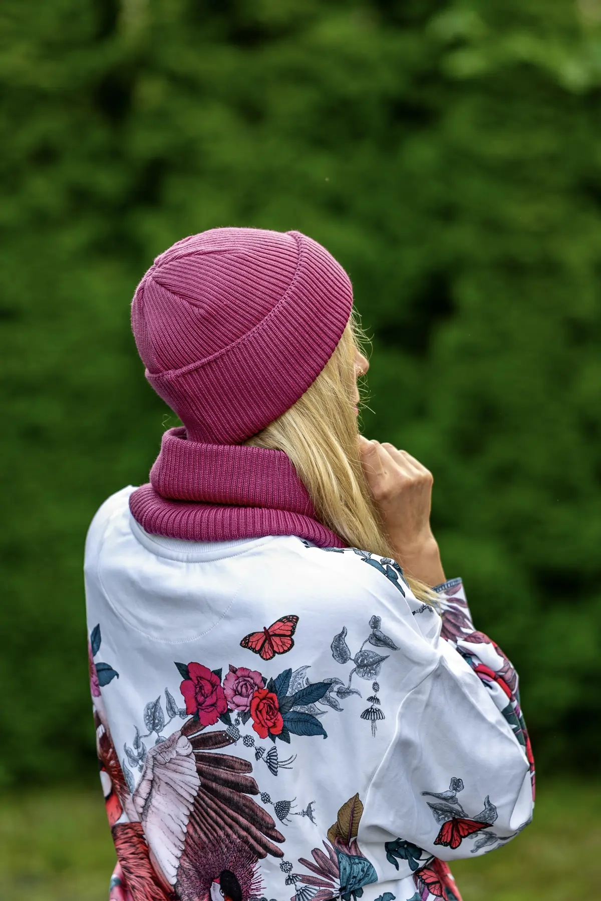 Czapka beanie MERINO logo kolorowe "Palona Malina" 22 damski komplet merino