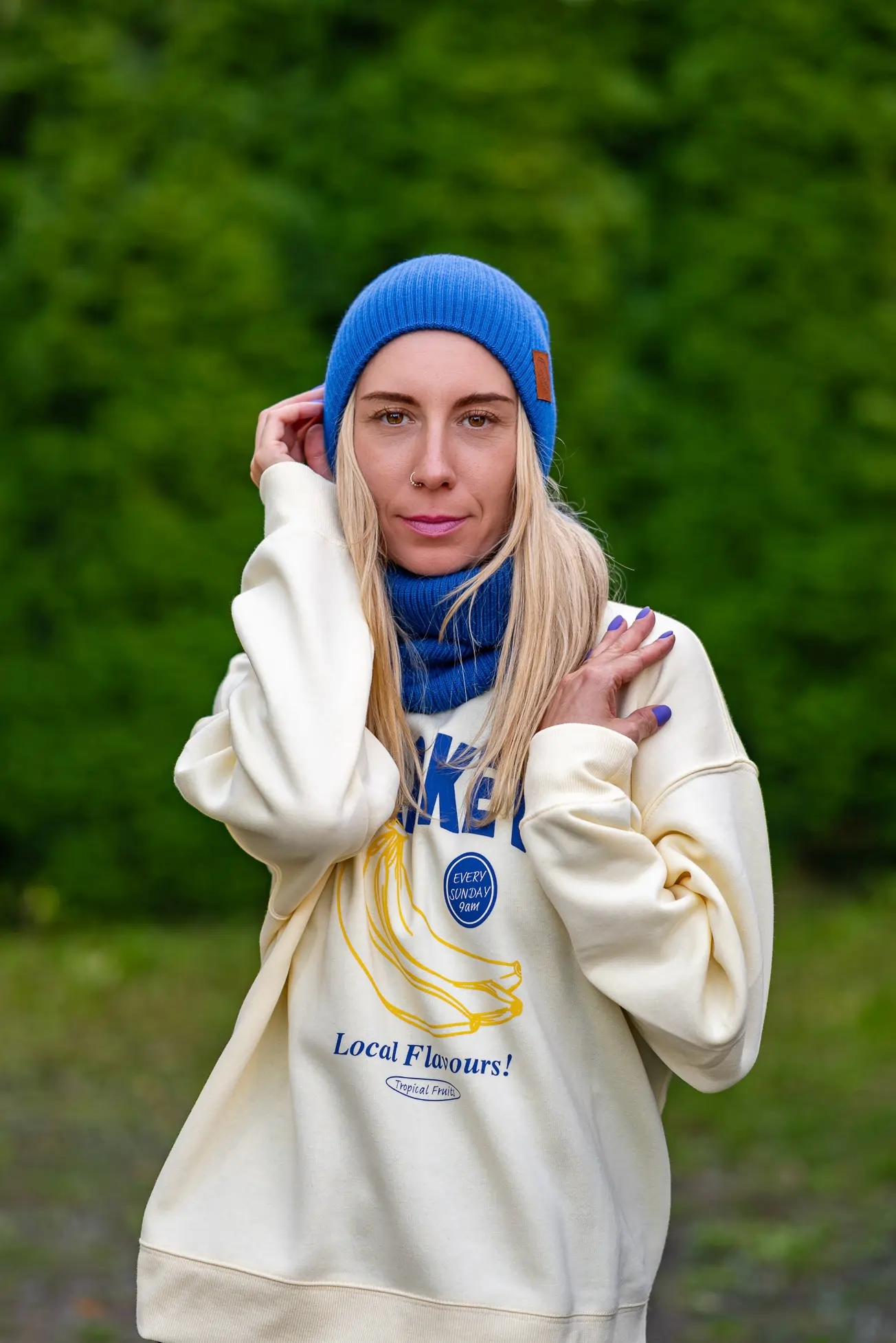 MERINO komin "Niebieski Kobalt" 46 niebieska czapka smerfetka