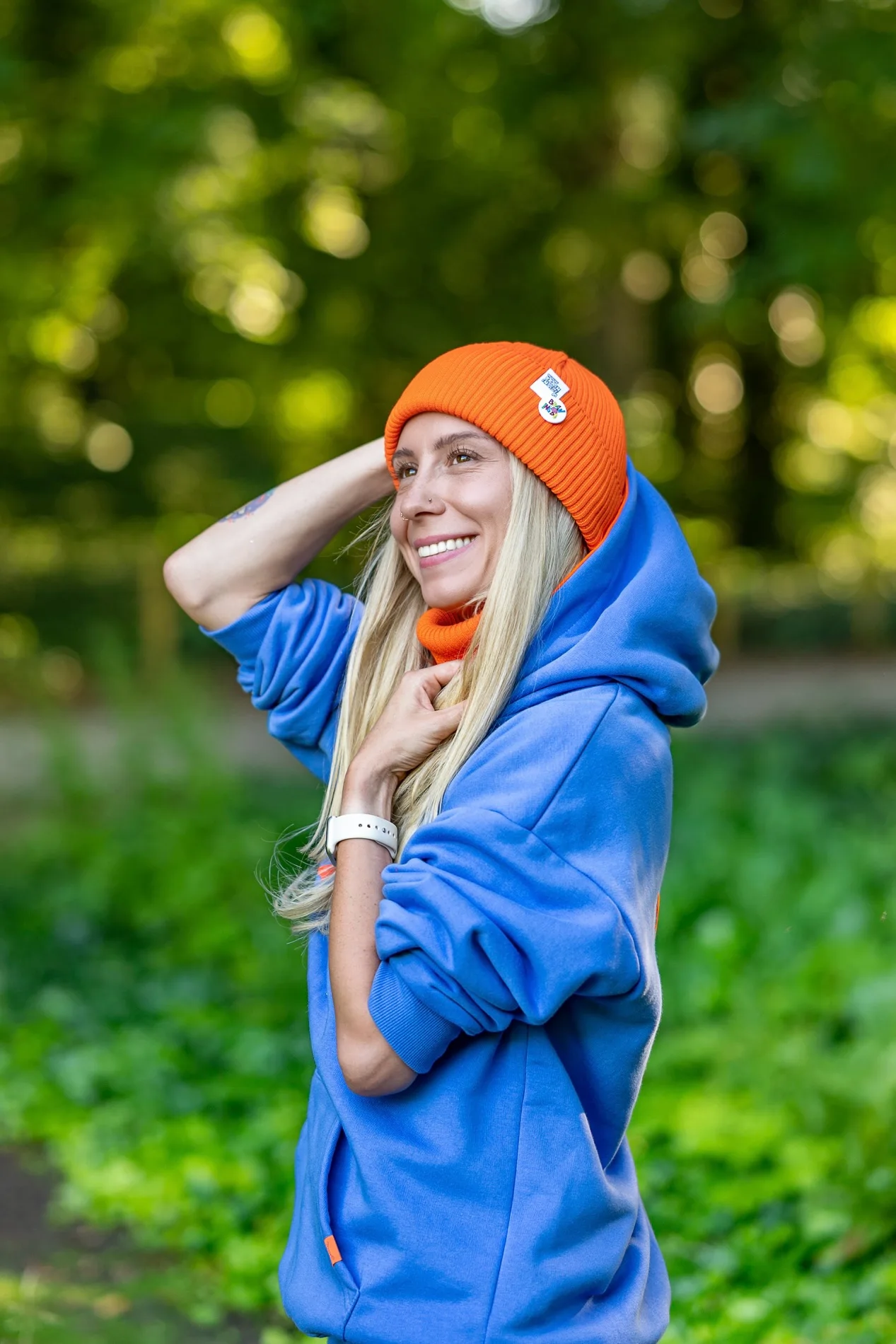 Czapka wywijana z bawełny logo kolorowe "Pomarańczowy" 12 pomarańczowy zestaw na jesień