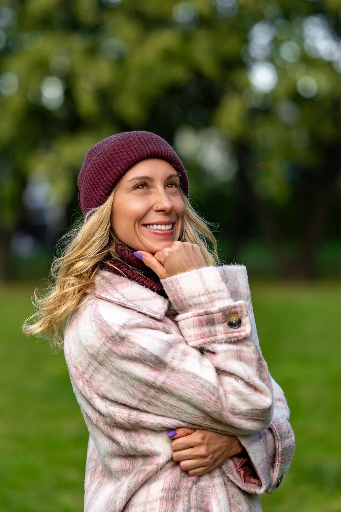 Beanie MERINO logo kolorowe "Bordo" 20 bordowa czapka z kominem
