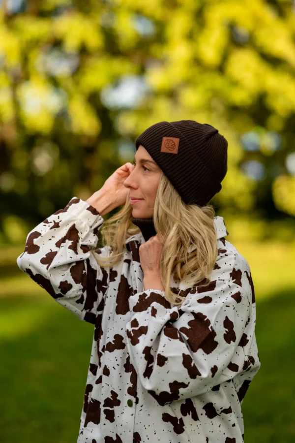 MERINO czapka beanie logo ekoskórka "Brąz" 9 czapka all season merino