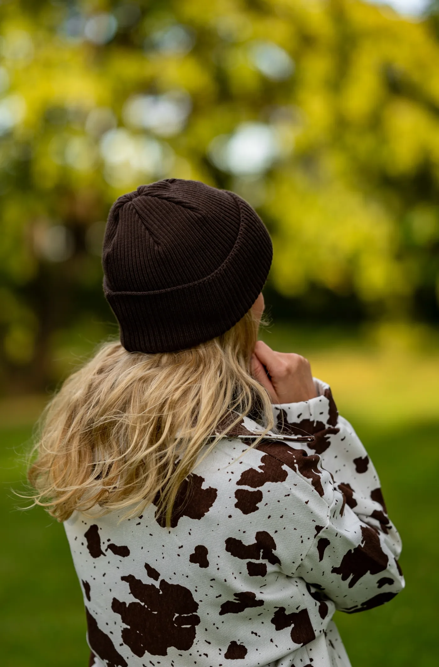 MERINO czapka beanie logo ekoskórka "Brąz" 15 czapka na zimę merino