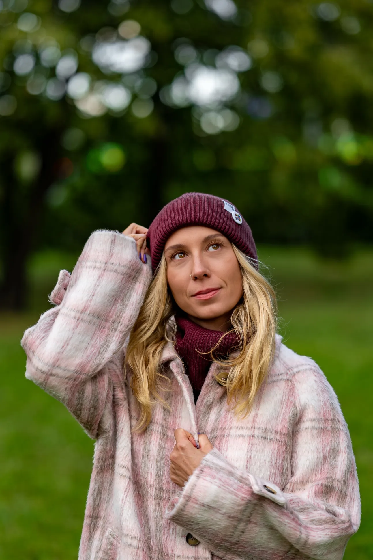 Damski komin MERINO "Bordo" 44 czapka w kolorze bordo
