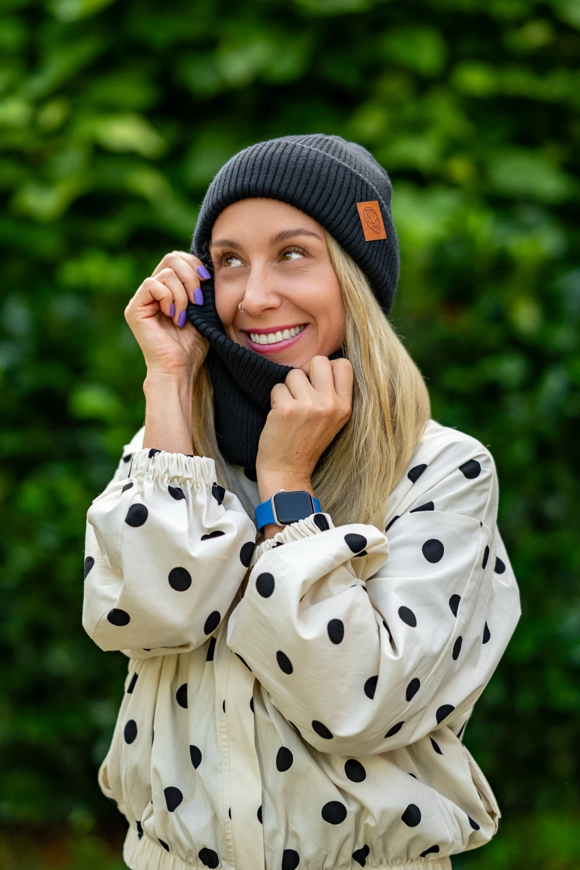 Damska beanie MERINO logo ekoskórka "Czarny" 186 czarny komplet merino