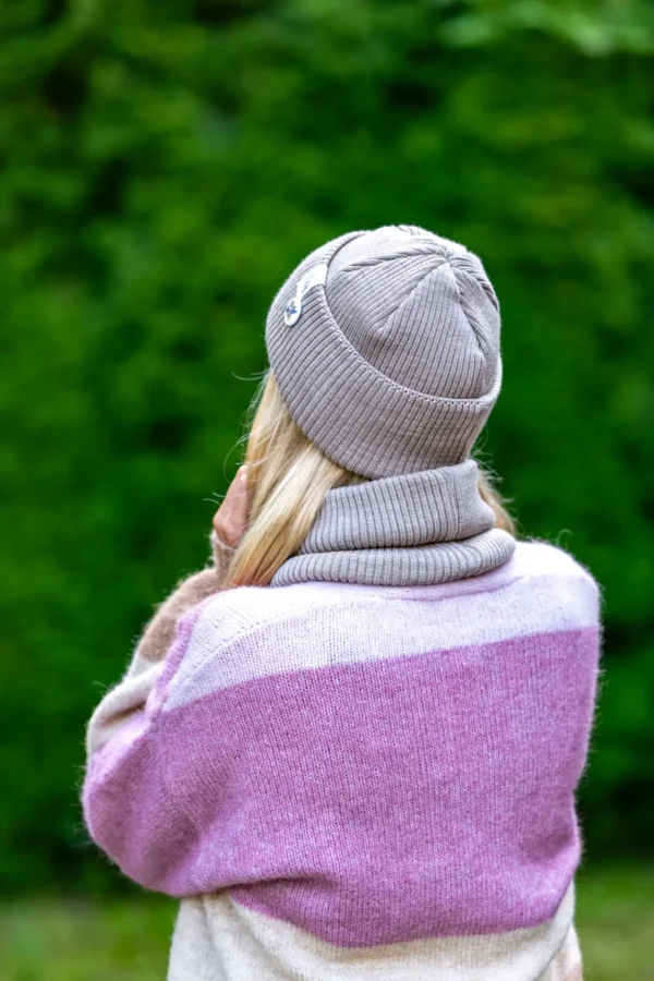 MERINO czapka beanie logo kolorowe "Beż" 8 komplet czapka komin