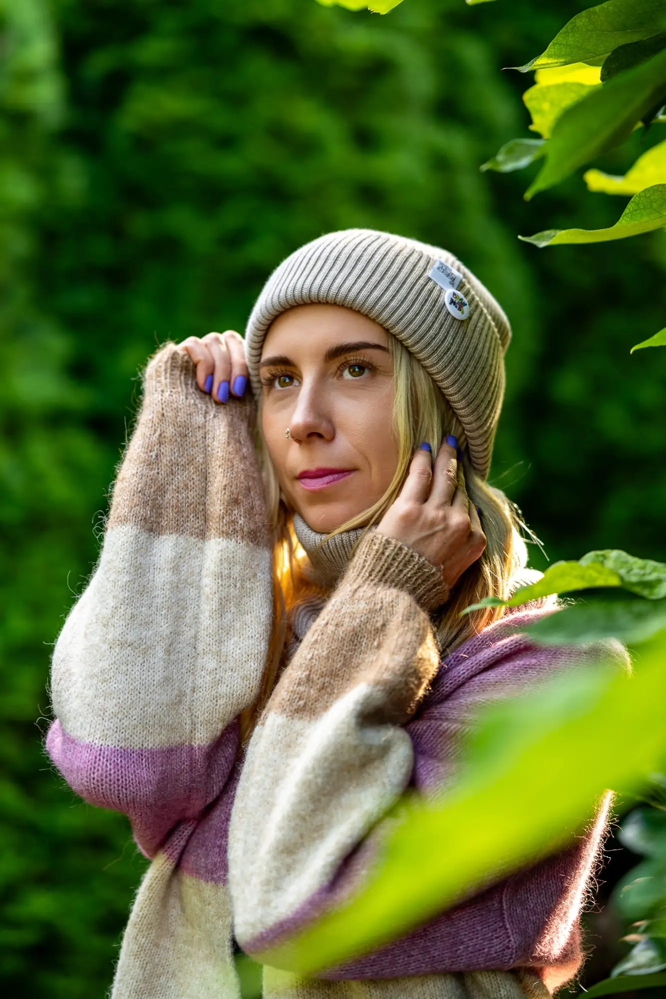 MERINO czapka beanie logo kolorowe "Beż" 18 komplet czapka komin merino