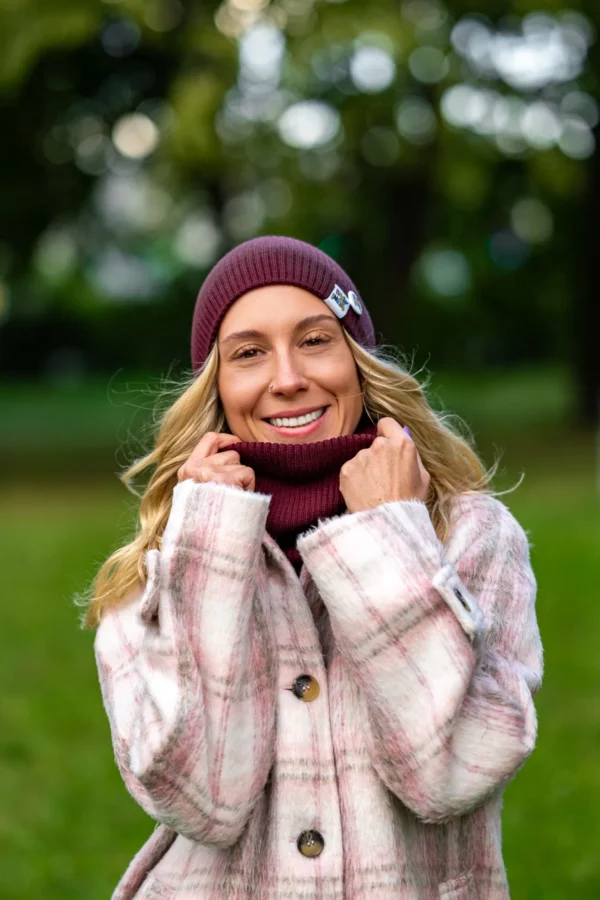 Czapka slouchy MERINO logo kolorowe "Bordo" 17 komplet damski z merino