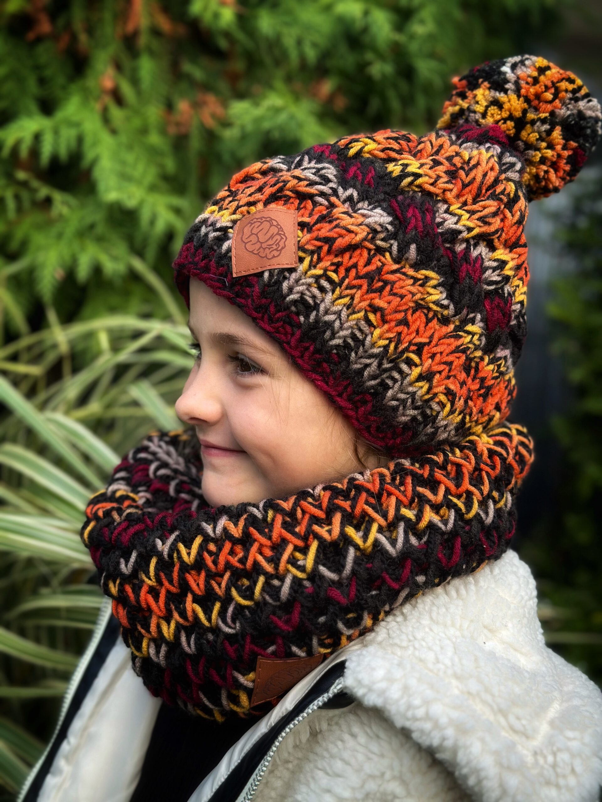 Zimowy komin handmande dla dziecka "Ciemna jesień" 6 komplet handmade dla dziecka